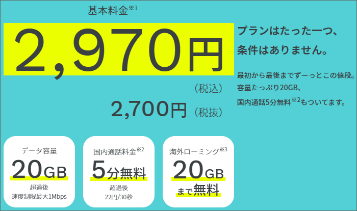 ahamoプラン料金の概要