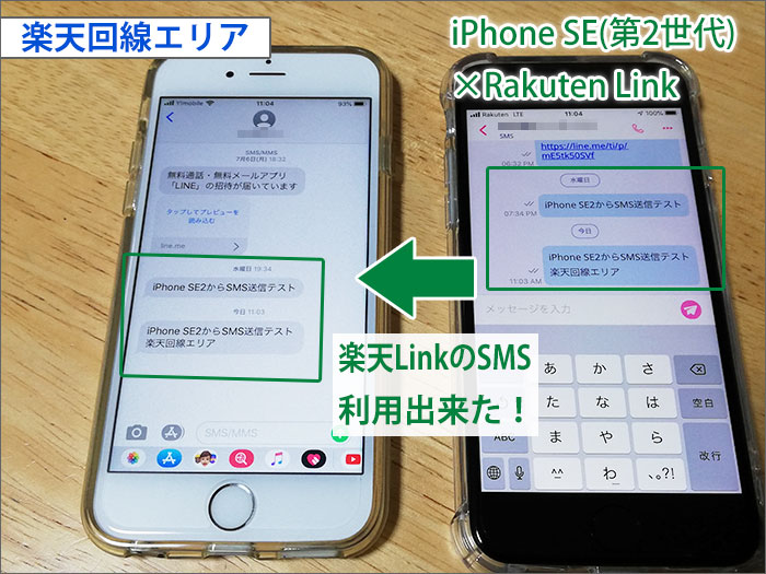 iPhone SE(第2世代)・楽天回線エリアで、楽天LinkのSMSは、利用出来た!