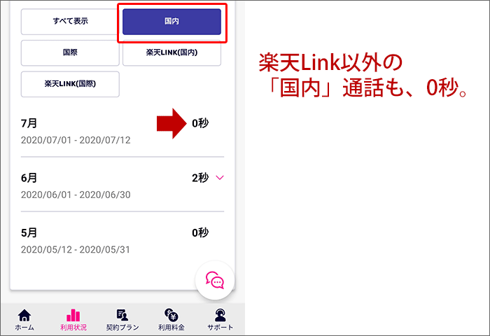 楽天モバイル利用明細(通話)「国内」