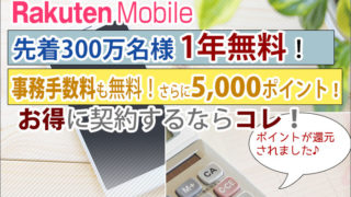 楽天モバイルキャンペーン情報!1年無料+事務手数料無料+さらに5,000ポイント進呈!おトクに契約するならコレ!