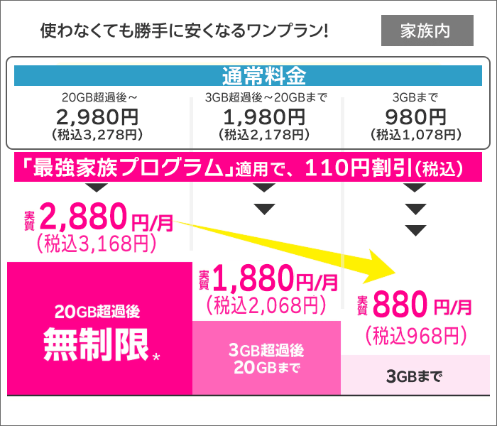 最強家族プログラム適用後の料金