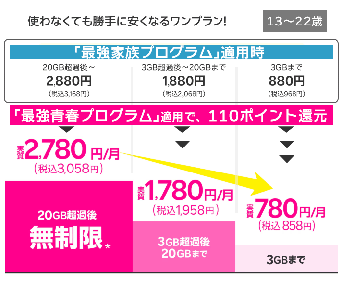 最強青春プログラム適用後の料金