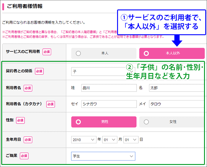 UQモバイルに、子供の回線を申し込む手順(公式ページ)02