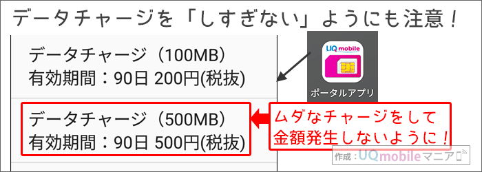 データチャージを「しすぎない」ようにも注意!