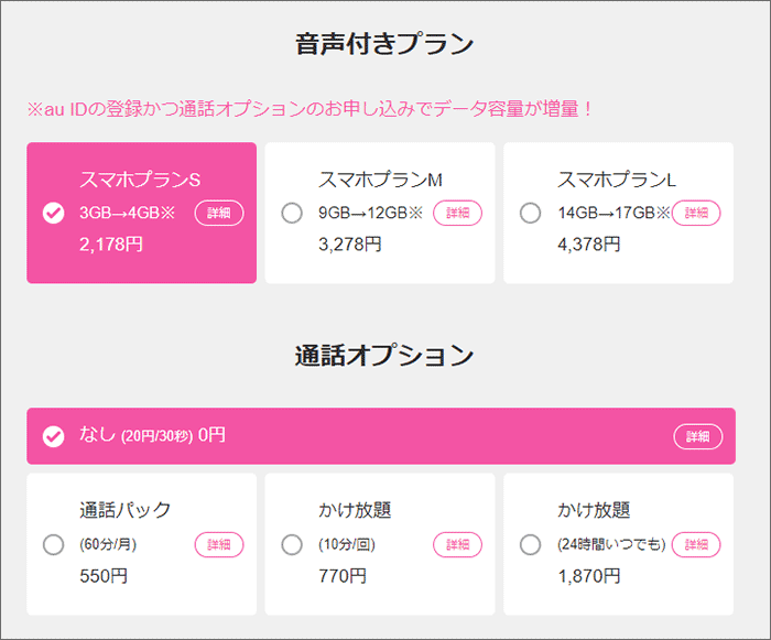 UQモバイル プランと通話オプション
