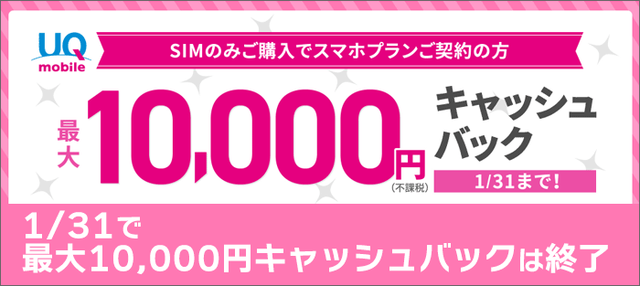 公式ストアでMNP・SIM購入でキャッシュバック!