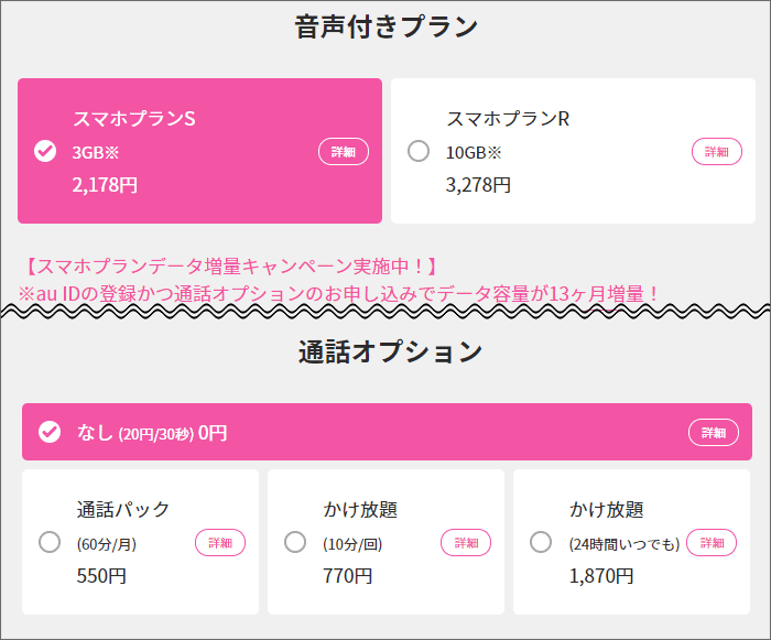 UQモバイル プランと通話オプション