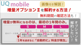 UQモバイル、増量オプションⅡを解約する方法と、無料期間の確認方法を、画像付き解説!