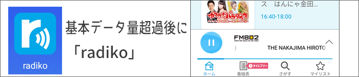基本データ量超過後に「radiko」