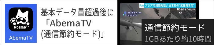 基本データ量超過後に「AbemaTV(通信節約モード)」