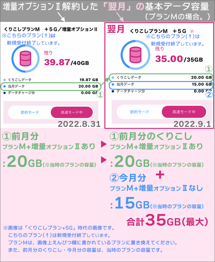 増量オプションⅡ解約した「翌月」も、増量分のデータ容量は繰り越される