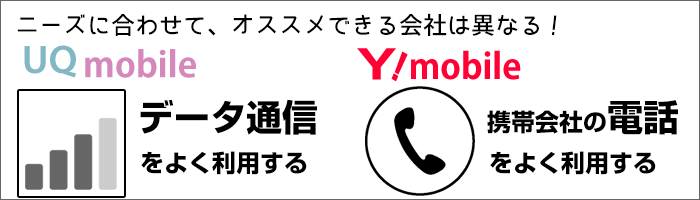 データ通信をよく利用する人は「UQモバイル」、通話をよく利用する人は「ワイモバイル」、がオススメ!