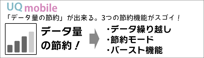 UQモバイルの強み:「データ量の節約」が出来る。3つの節約機能がスゴイ!