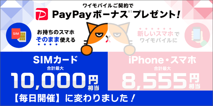 SIMのみ購入で最大11,000円分PayPay!