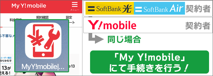 「ソフトバンク光・Airの契約者」と「ワイモバイルの契約者」が同じ場合→「My Y!mobile」から申し込む