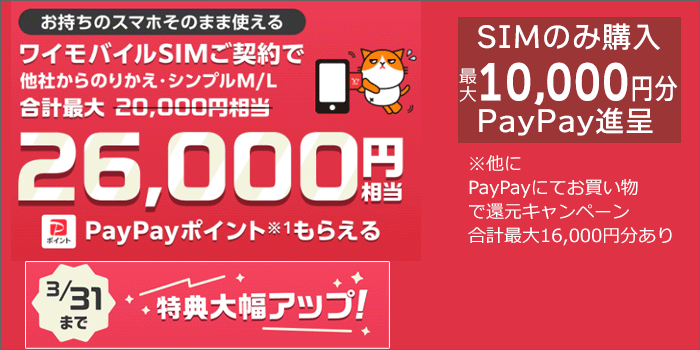 SIMのみ購入で最大10,000円分PayPay！
