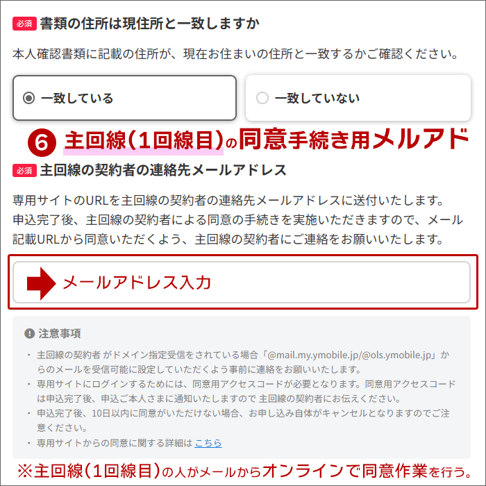 「同意用・専用サイトの案内」を受け取るメールアドレスを入力